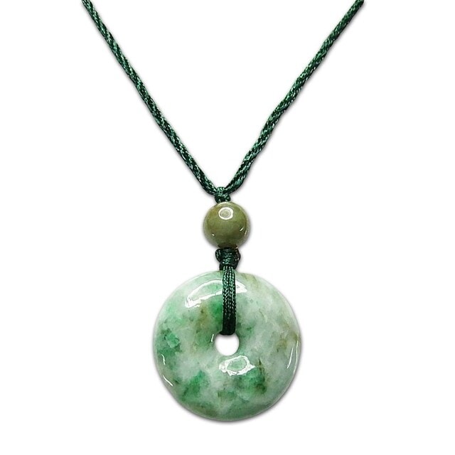 レア色陽緑入りひすい本翡翠丸平安扣ペンダントネックレス天然石