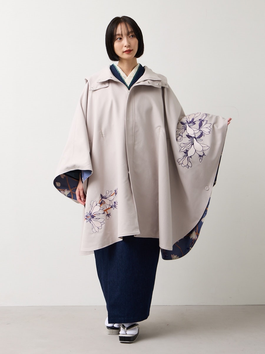 残りわずか】籠木蓮刺繍冬ケープ(FREE グレージュ): ふりふ ｜ミマツ