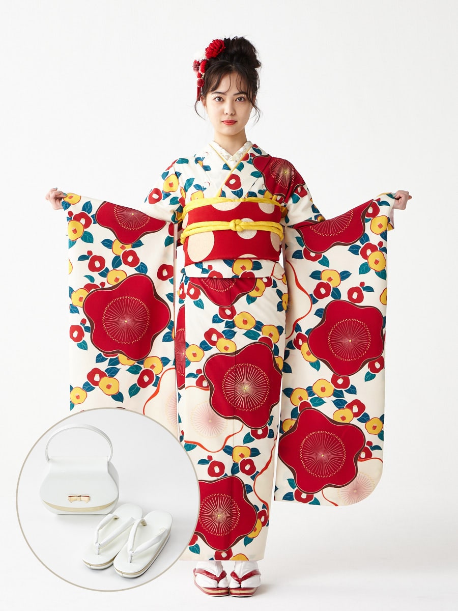 レンタル振袖【F1704】 大梅に椿(FREE レッド): ふりふ ｜ミマツ