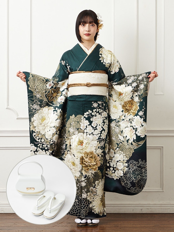 レンタル振袖【F5801】 菊に牡丹(FREE ブラック): ふりふ ｜ミマツ