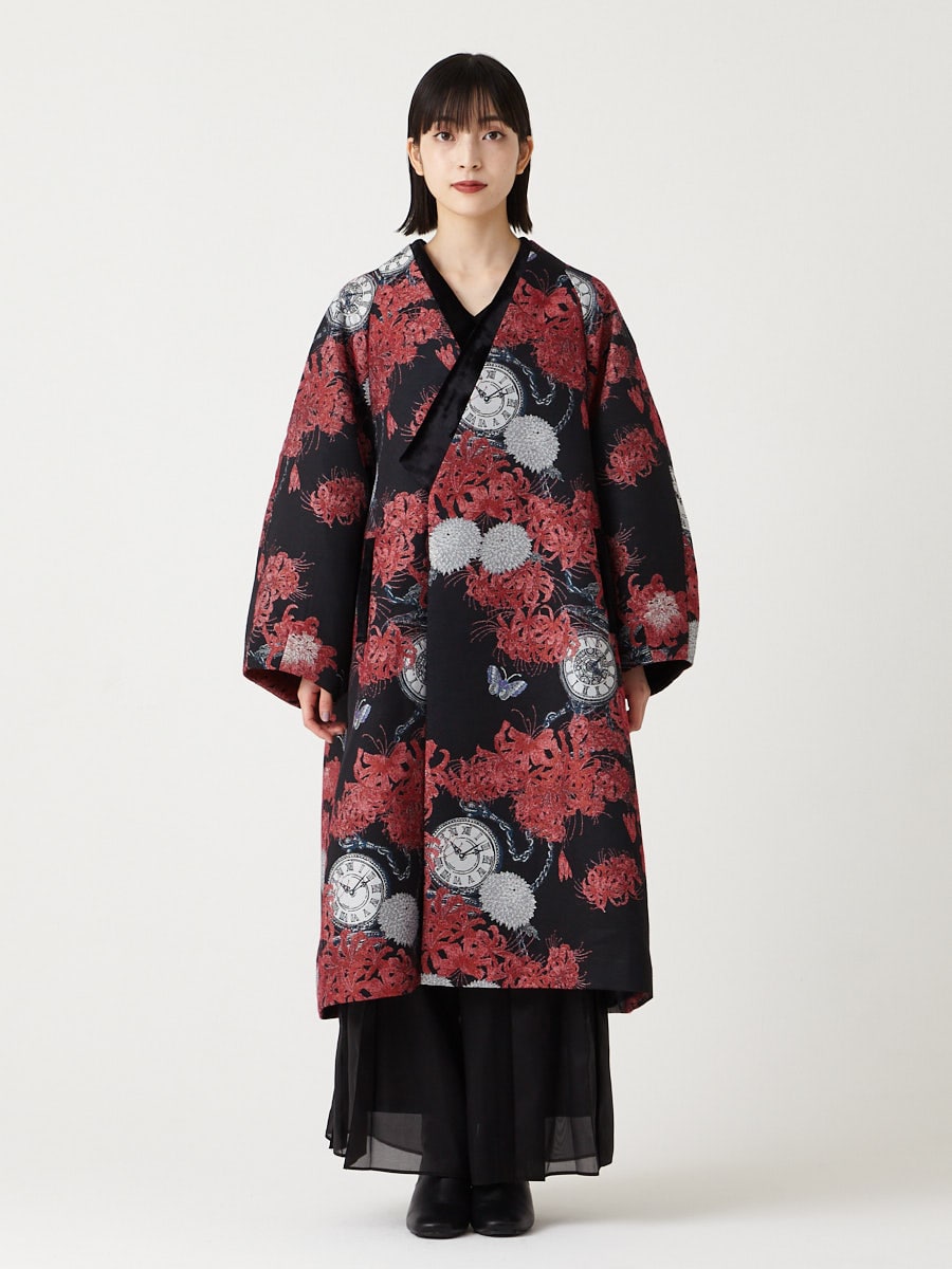 TIMESLIP ジャカード着物風ロングコート(FREE ブラック): ふりふ