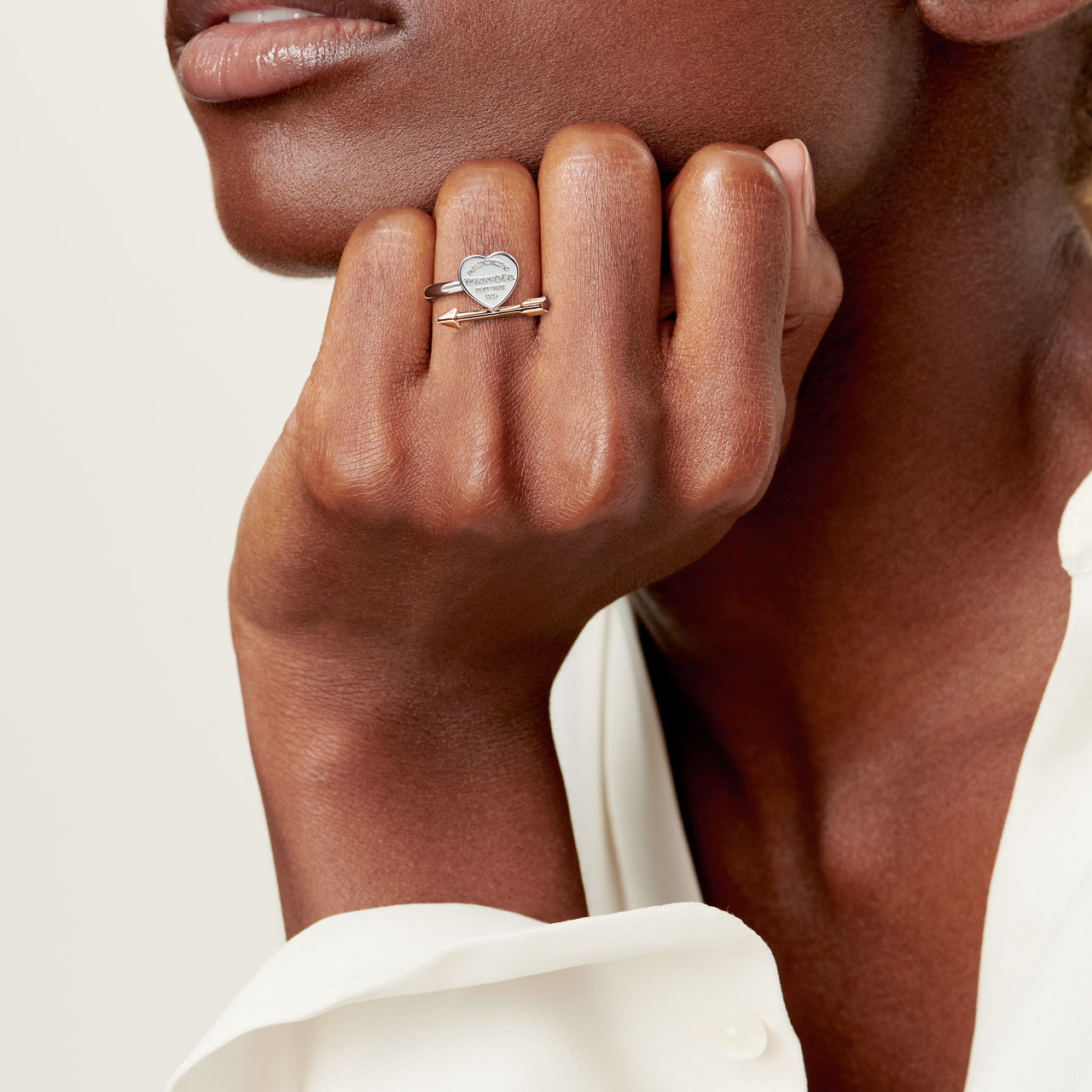 Return to Tiffany®:Lovestruck Heart Tag Ring in Silver and Rose