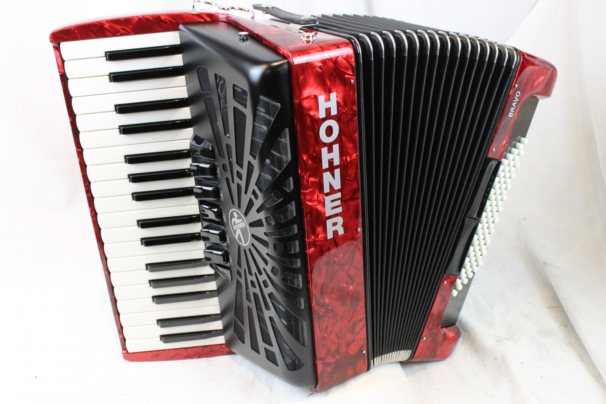 NEW Red Hohner Bravo III Piano Accordion LMM 34 72
