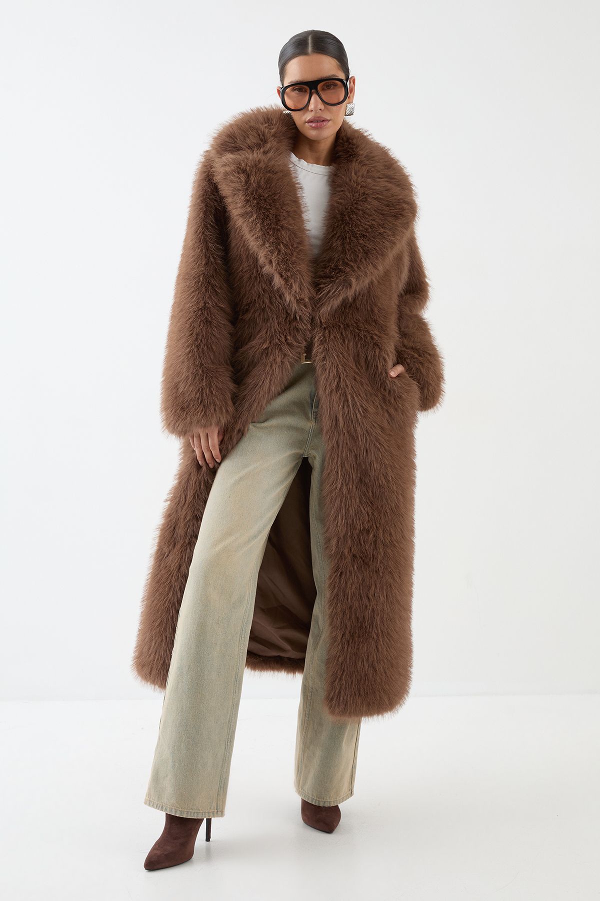 Jackets & Coats | Long Faux Fur Wide Collar Coat | MissPap