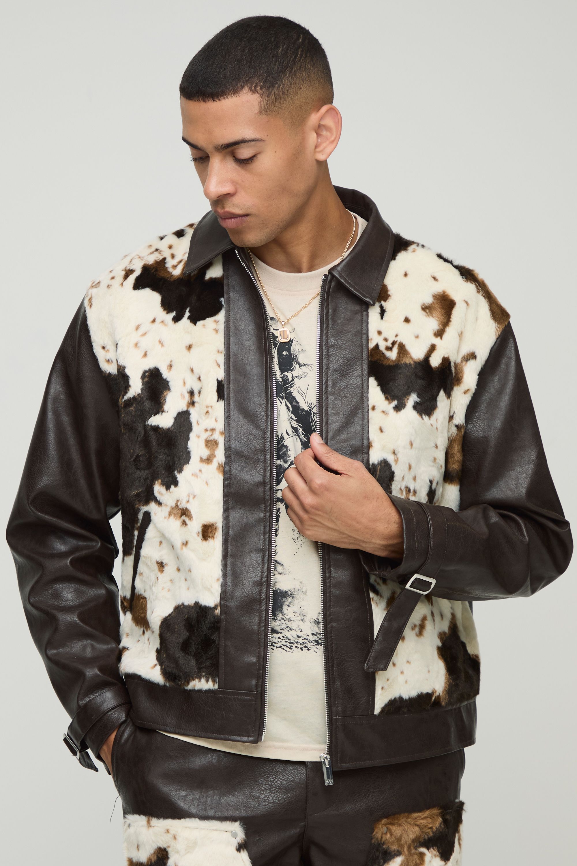 Jackets & Coats | Oversized Boxy Cow Print Faux Fur PU Harrington