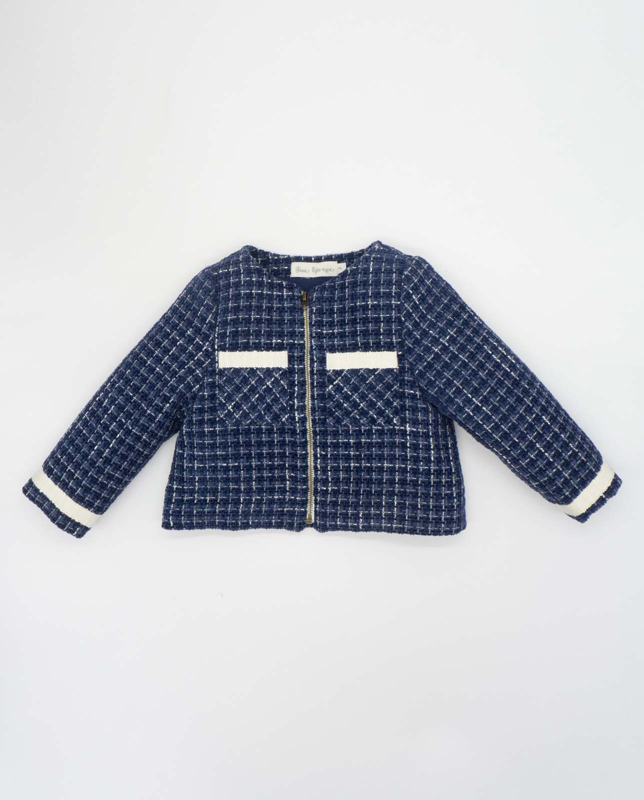 Navy Blue Tweed Jacket with White Details – MIBONBóN