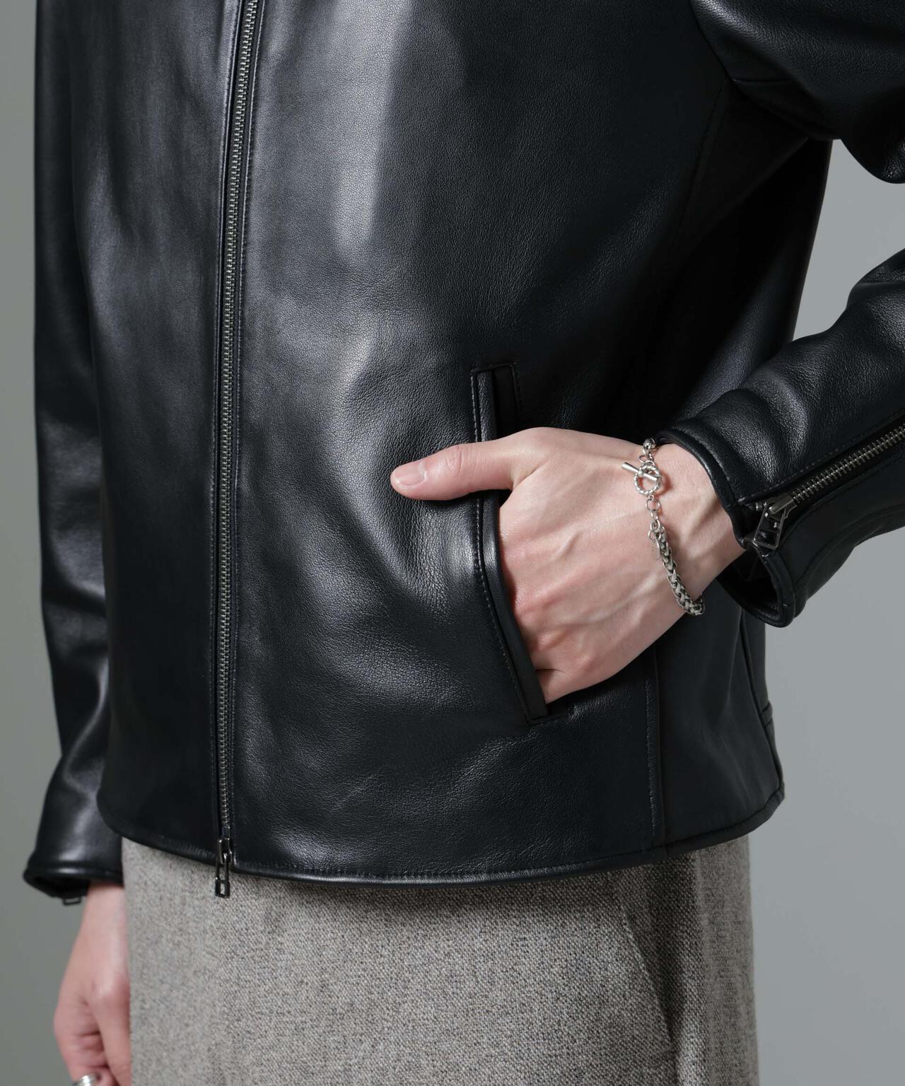 バンドカラーレザーシングルライダースジャケット | NANO universe