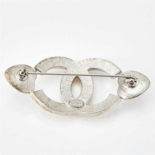 CHANEL ココマーク ブローチ シルバー GP ラインストーン フェイク