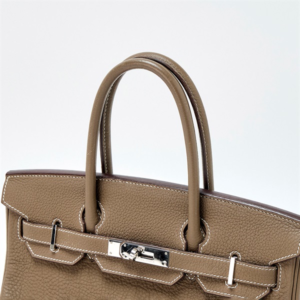 HERMES バーキン 30 2013年 □Q ハンドバッグ エトゥープ シルバー