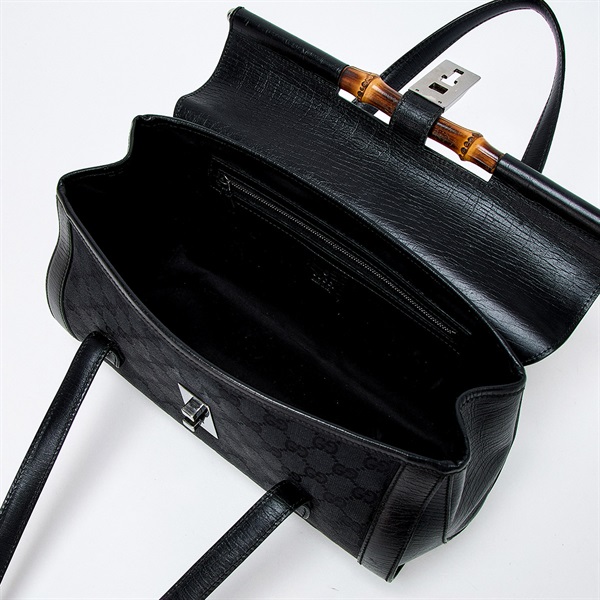 GUCCI バンブー GGキャンバス ショルダーバッグ ブラック シルバー