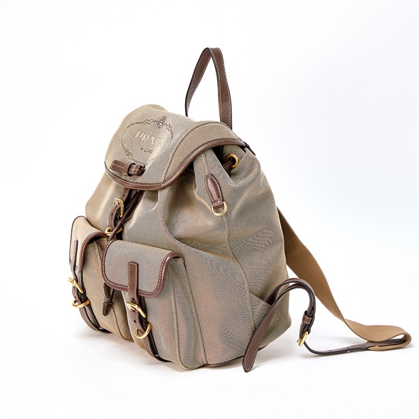PRADA トライアングル バックパック ブラウン ゴールド キャンバス