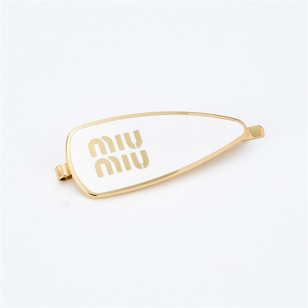 MIU MIU ヘアクリップ ホワイト ゴールド メタル エナメル | MixTHINKS
