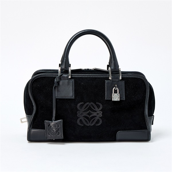 LOEWE アマソナ 28 ハンドバッグ ブラック シルバー スエード