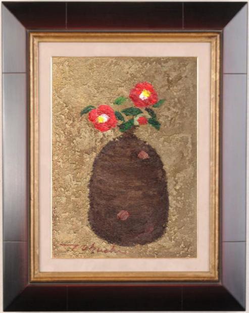 花の絵画を油絵で描いた小口卓也の花の絵「藪椿」を通販で販売