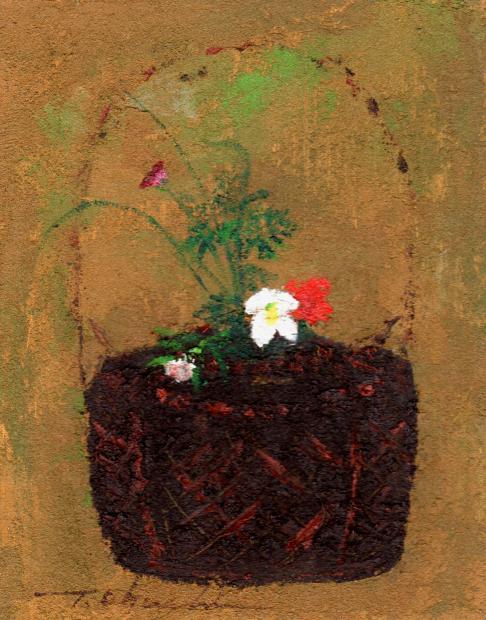 花の絵画を油絵で描いた小口卓也の花の絵「桔梗と風露草」を通販で販売