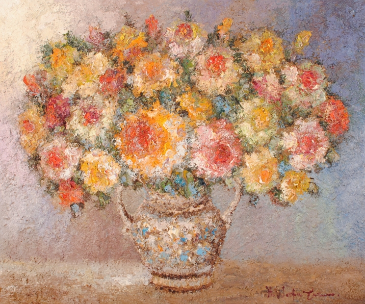 渡部ひでき 薔薇 油彩画 厚塗りの絵具 洋画 渡部ひでき 薔薇 油彩画 厚