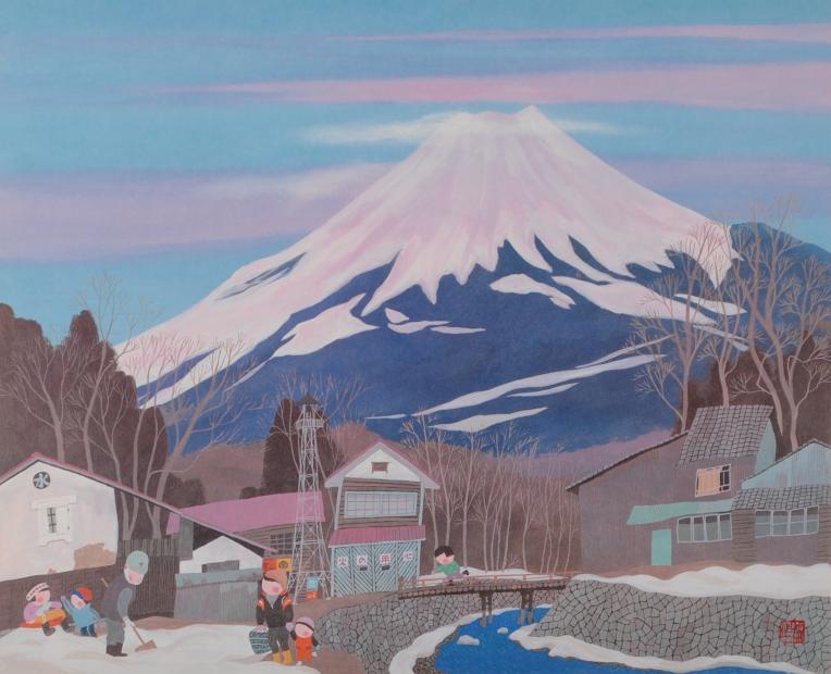 富士山の絵をオフセットの版画で制作した原田泰治の作品「富士山の