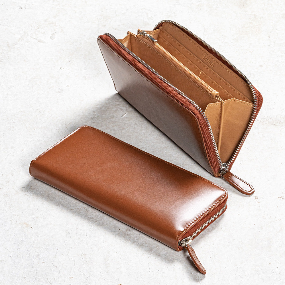 コードバン調 牛本革 フルグレイン スムースレザー YKKラウンド