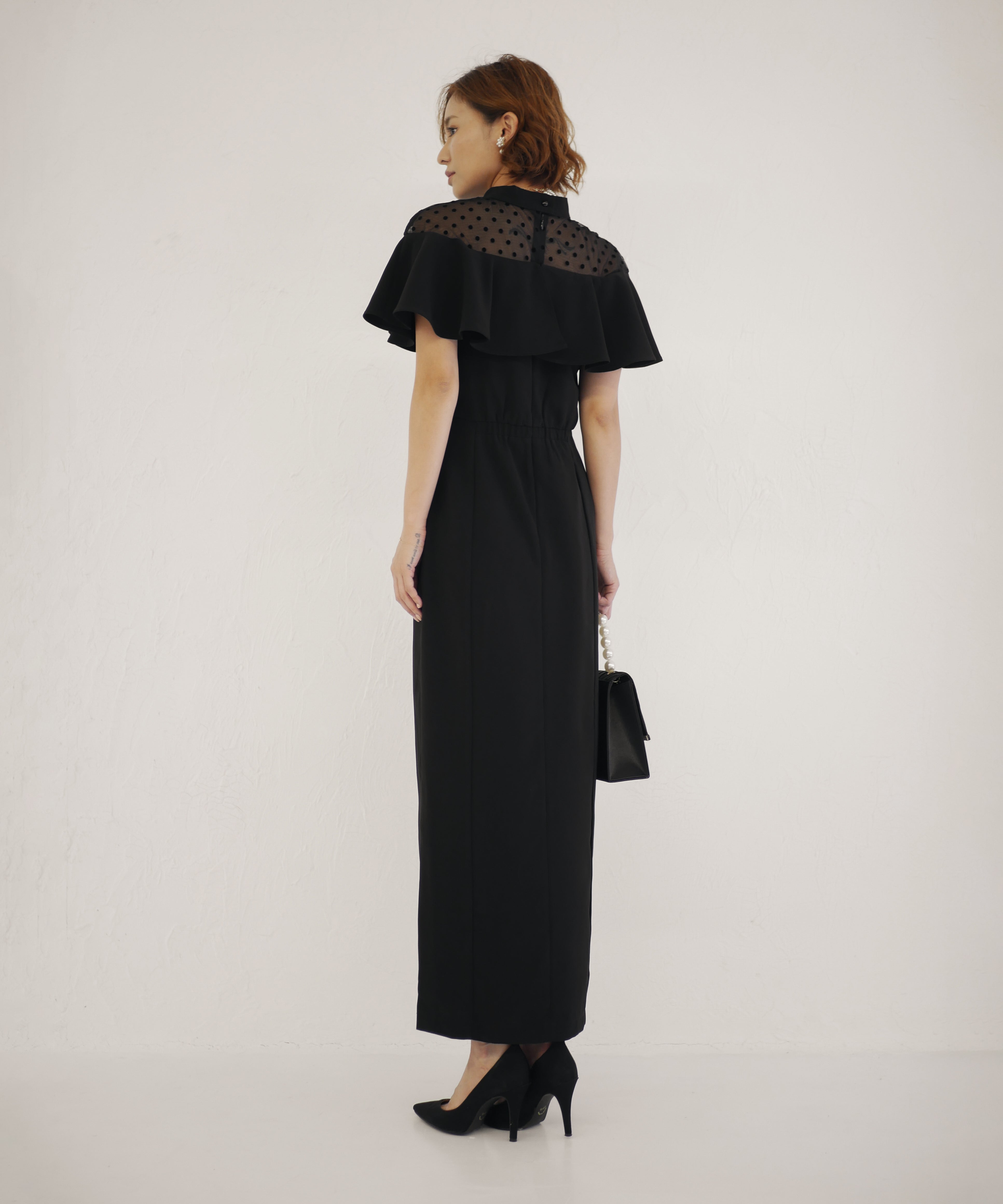 ひなちゃそ Frill vest pencil dress DOT FRILL DRESS – My shawty