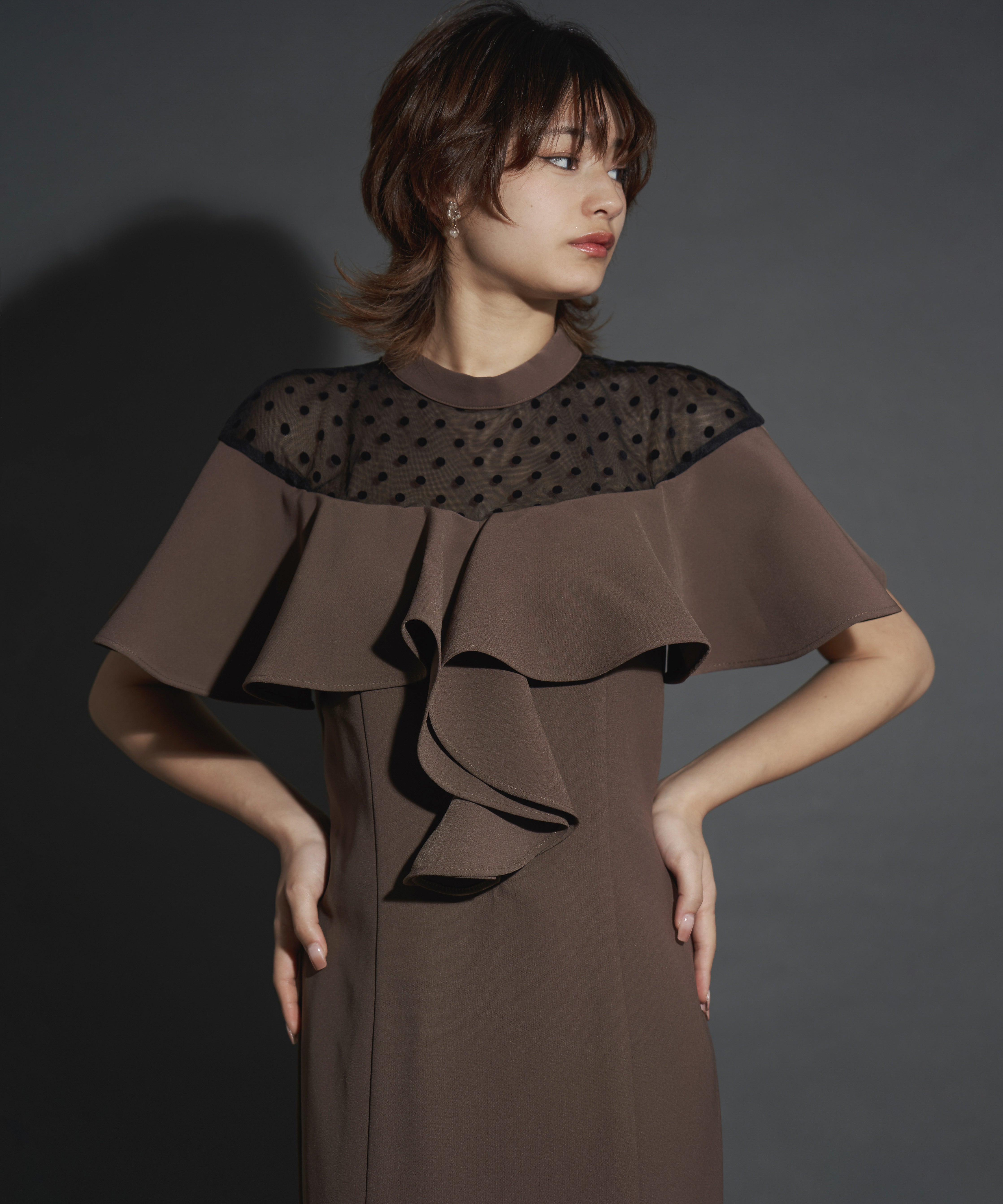 ひなちゃそ Frill vest pencil dress DOT FRILL DRESS – My shawty