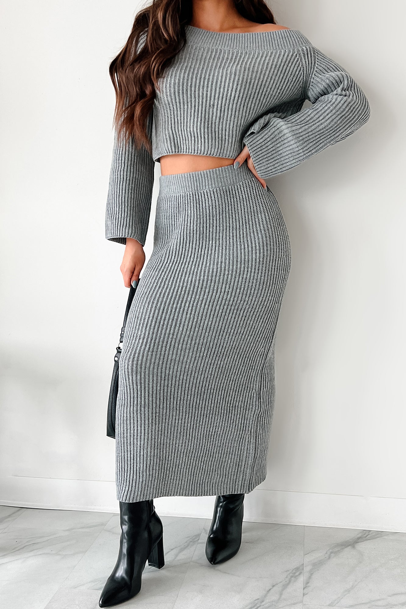 Wish I Could Sweater Knit Long Skirt (Heather Grey) · NanaMacs