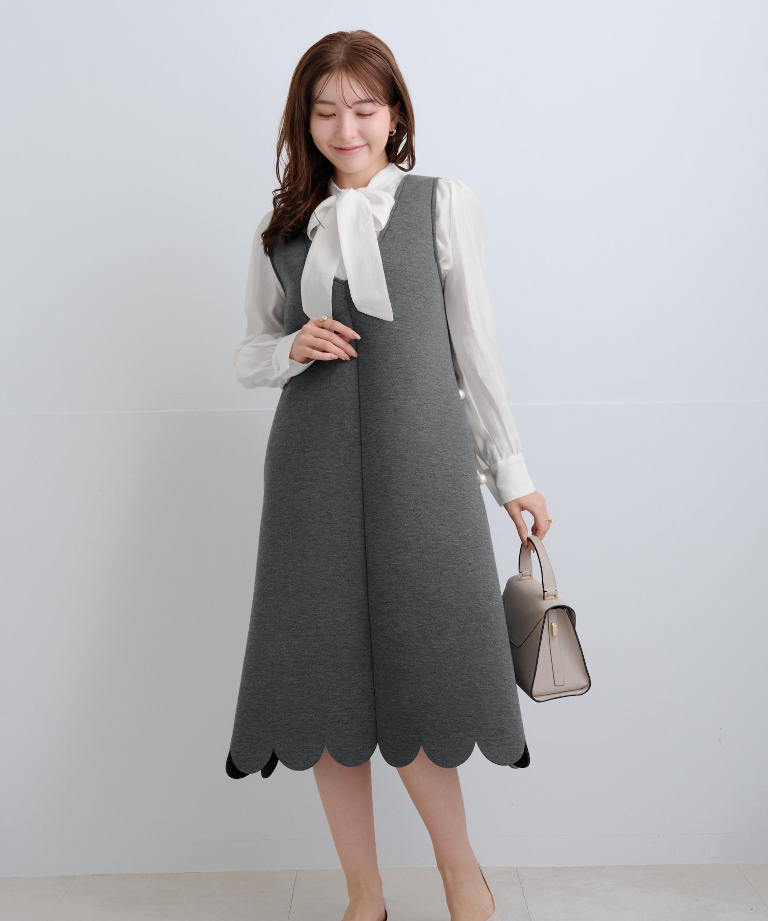 NOKO OHNO ブラックスカラップヘム ワンピース NOKO OHNO ブラック