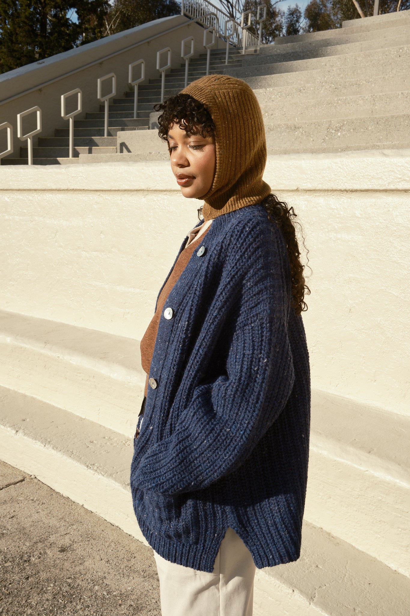 Sybil Tweed Ribbed Cardigan - Navy – Nikki Chasin