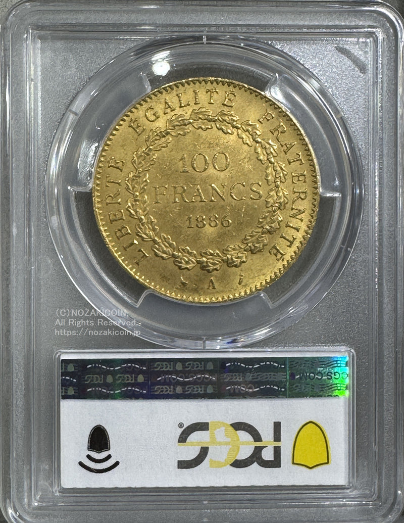 フランス エンゼル 100フラン金貨 1886A PCGS MS63 – 野崎コイン
