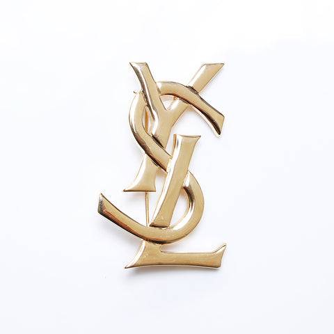 Very good condition YVES SAINT LAURENT YSL logo brooch gold WS8165