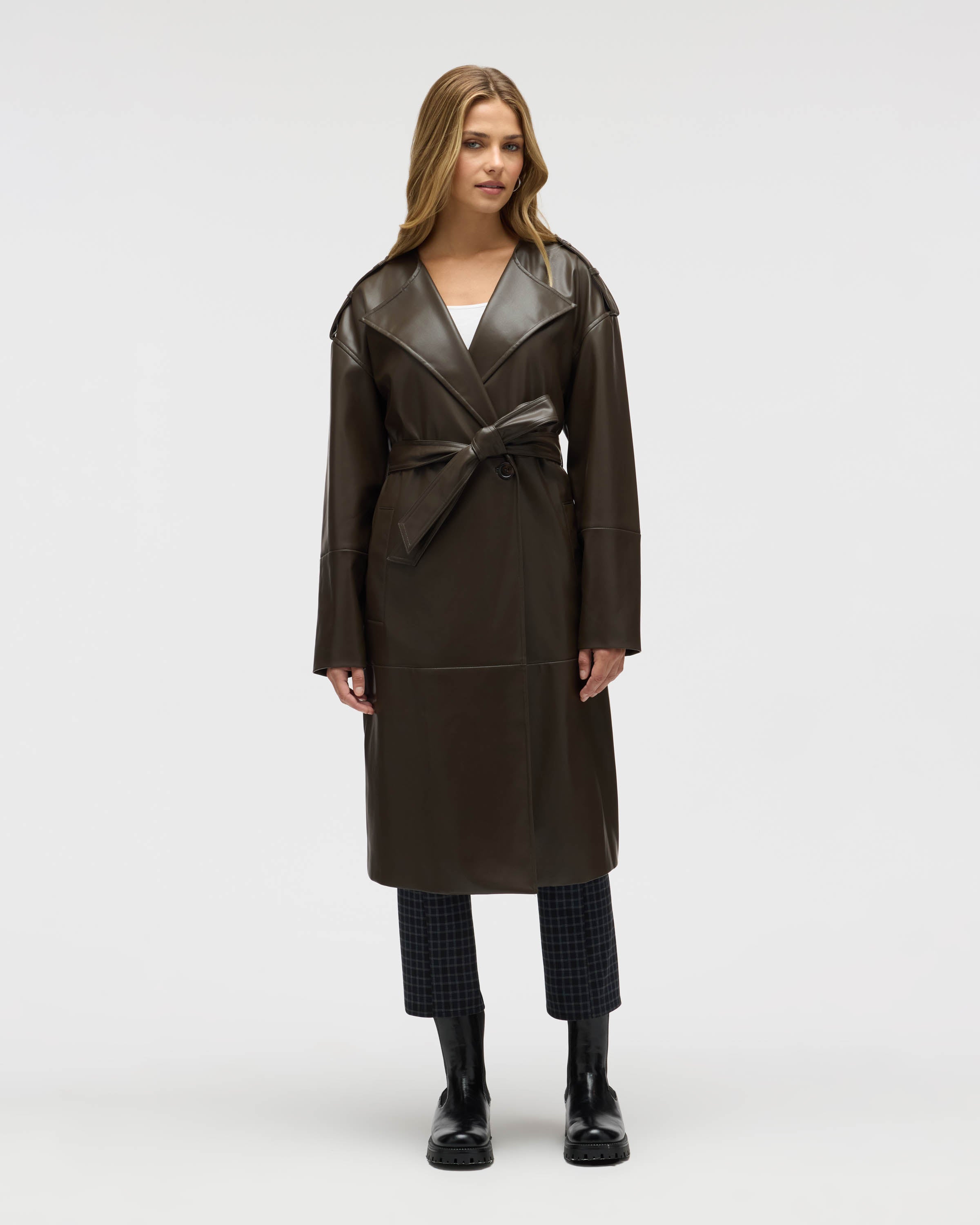 Poet Lapel Belted Faux Leather Trench Coat – NVLT