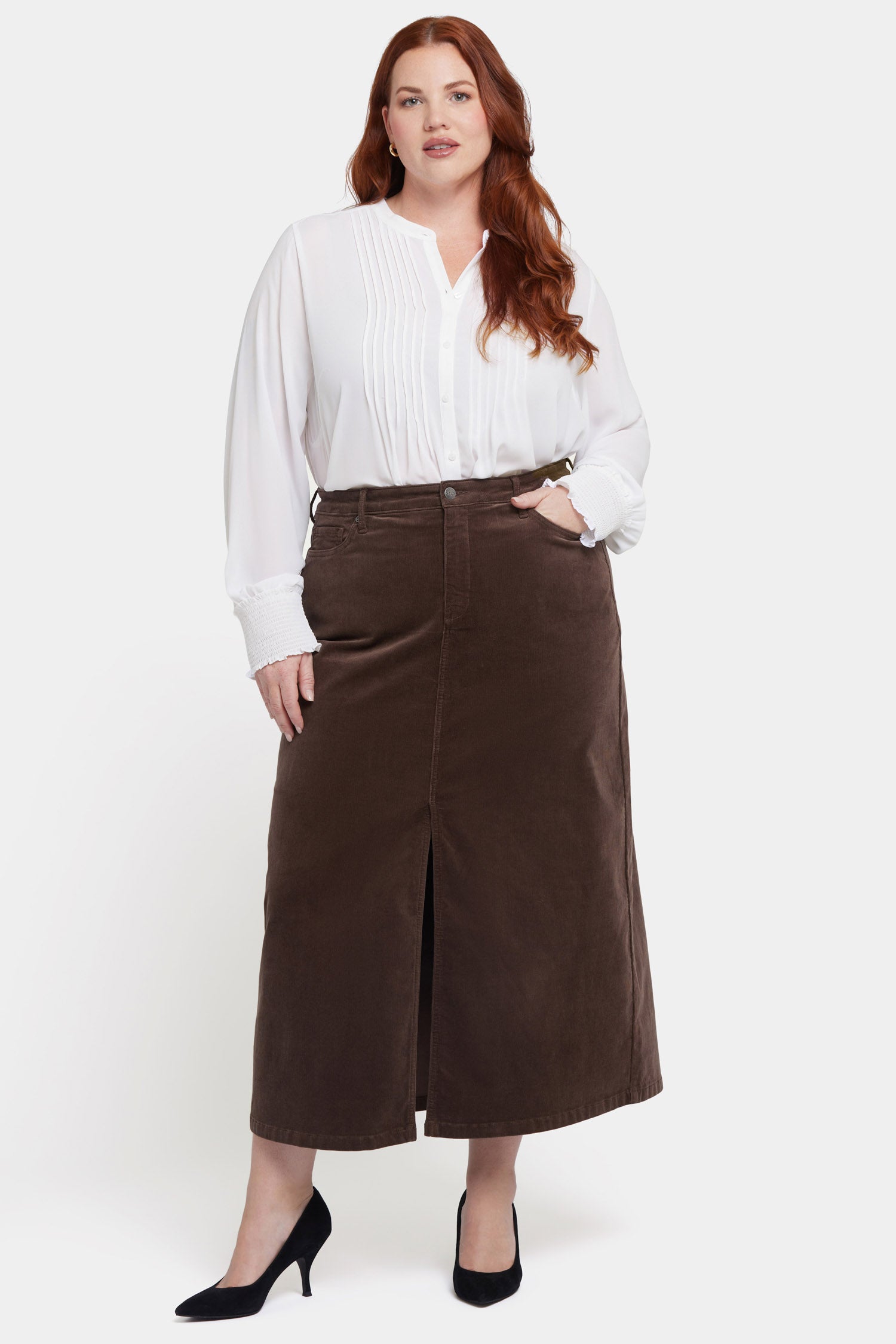High Rise Long Skirt In Plus Size In Fine Wale Stretch Corduroy