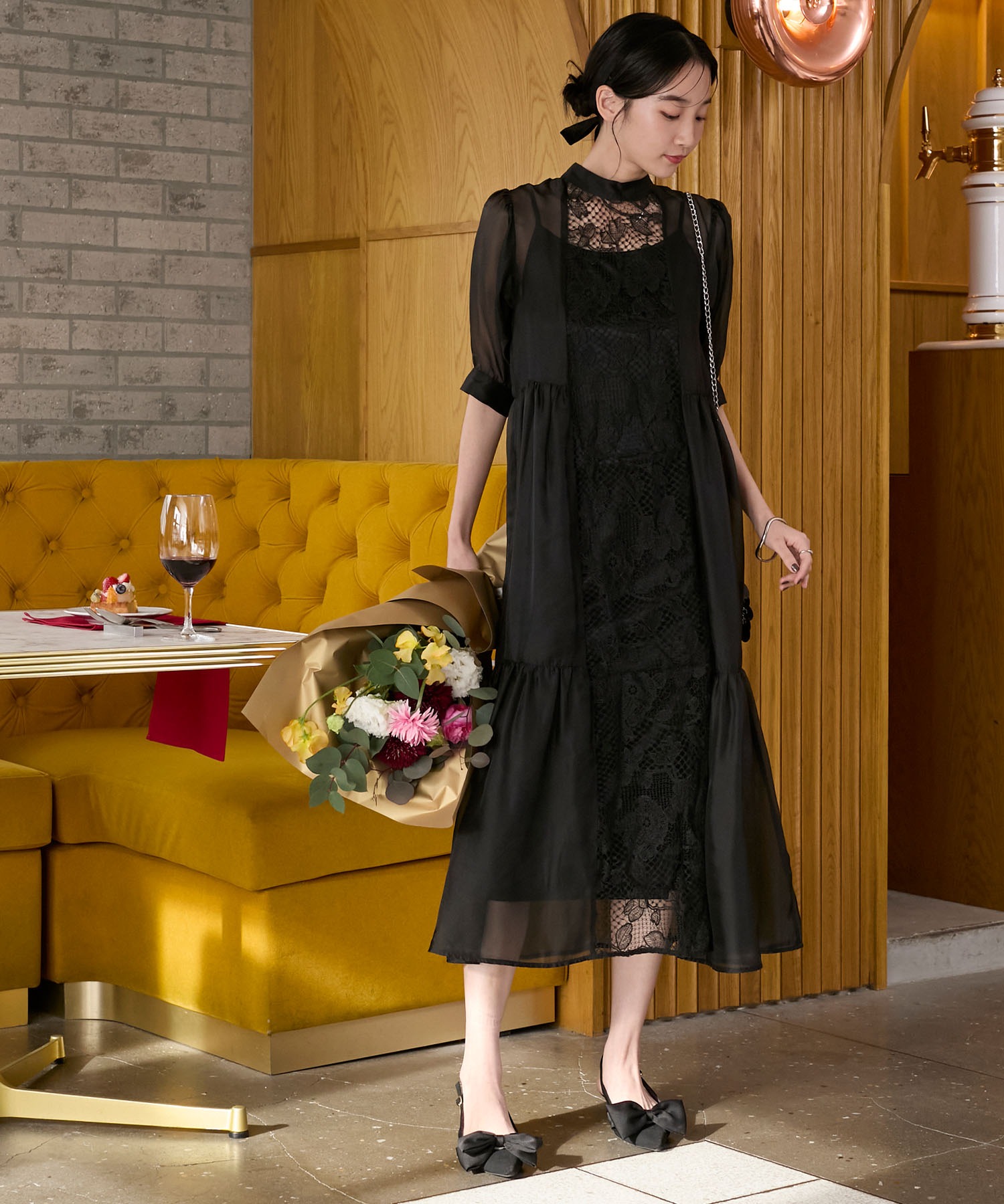 forksy.】【オケージョン対応】フラワーメッシュ切替 ティアード