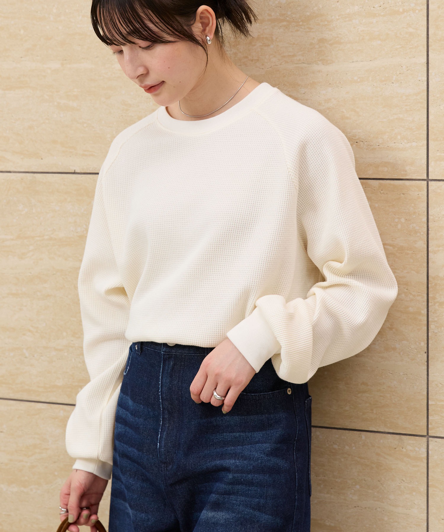 ラグランスリーブリンガーワッフルロングスリーブTシャツ＜抗菌防臭