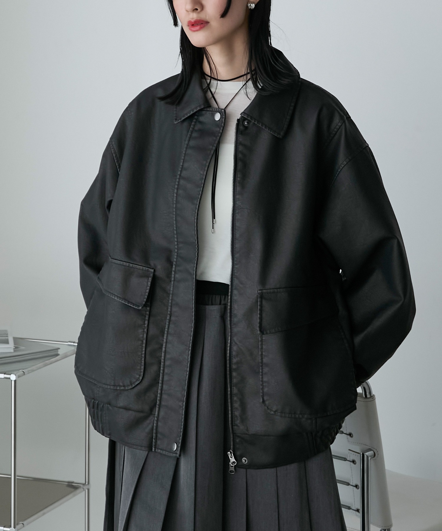 forksy.】ヴィンテージライクダブルジップビッグブルゾン forksy