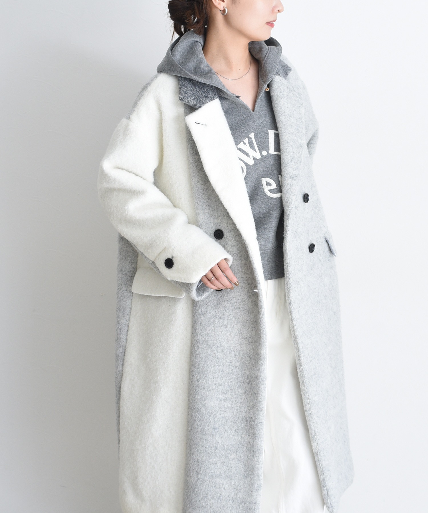 ミックスシャギー配色ロングコート Eimee Law│Eimee Law & LHELBIE