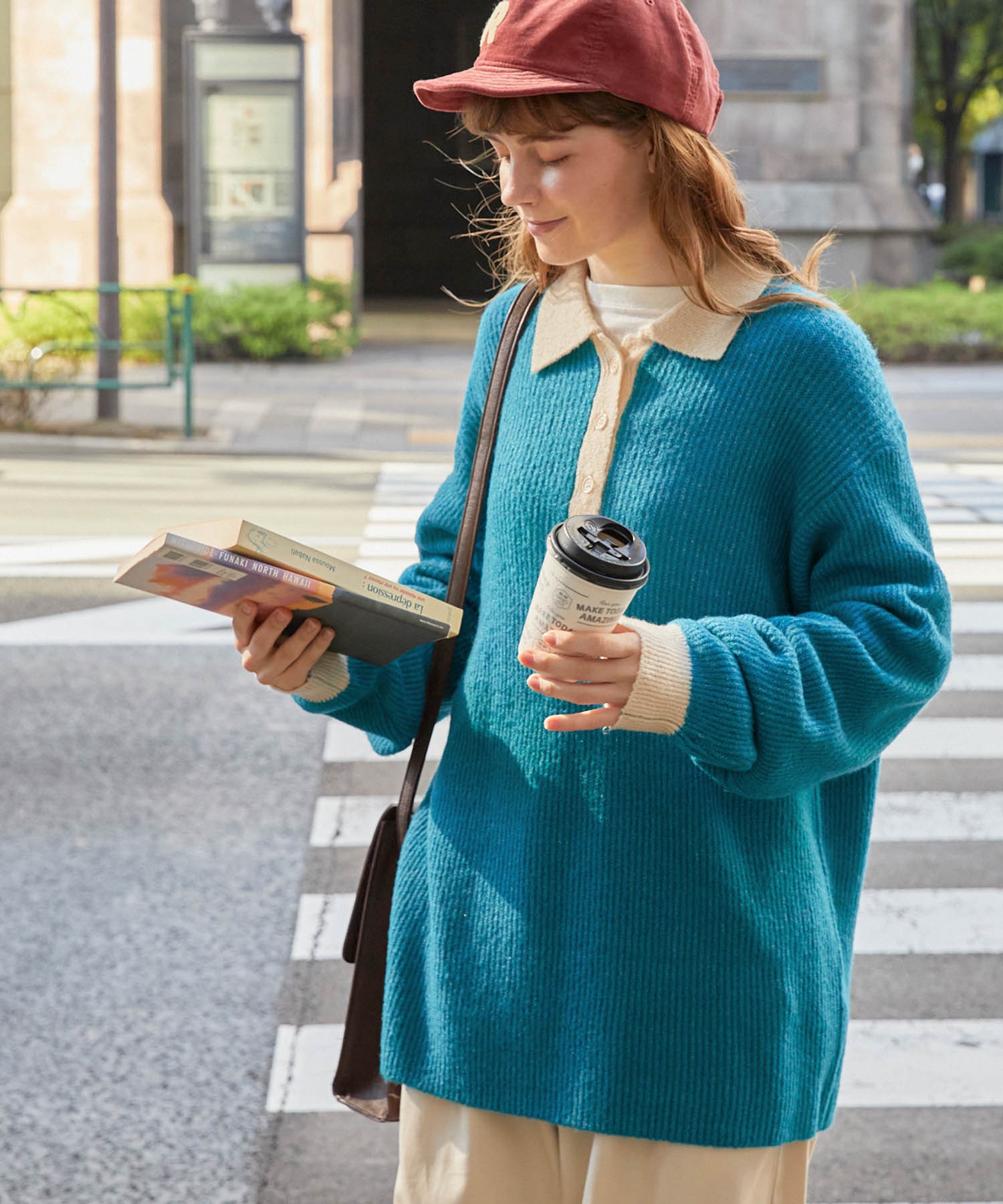 モヘアライク配色オーバーサイズポロニット MONO-MART LADY'S│MONO