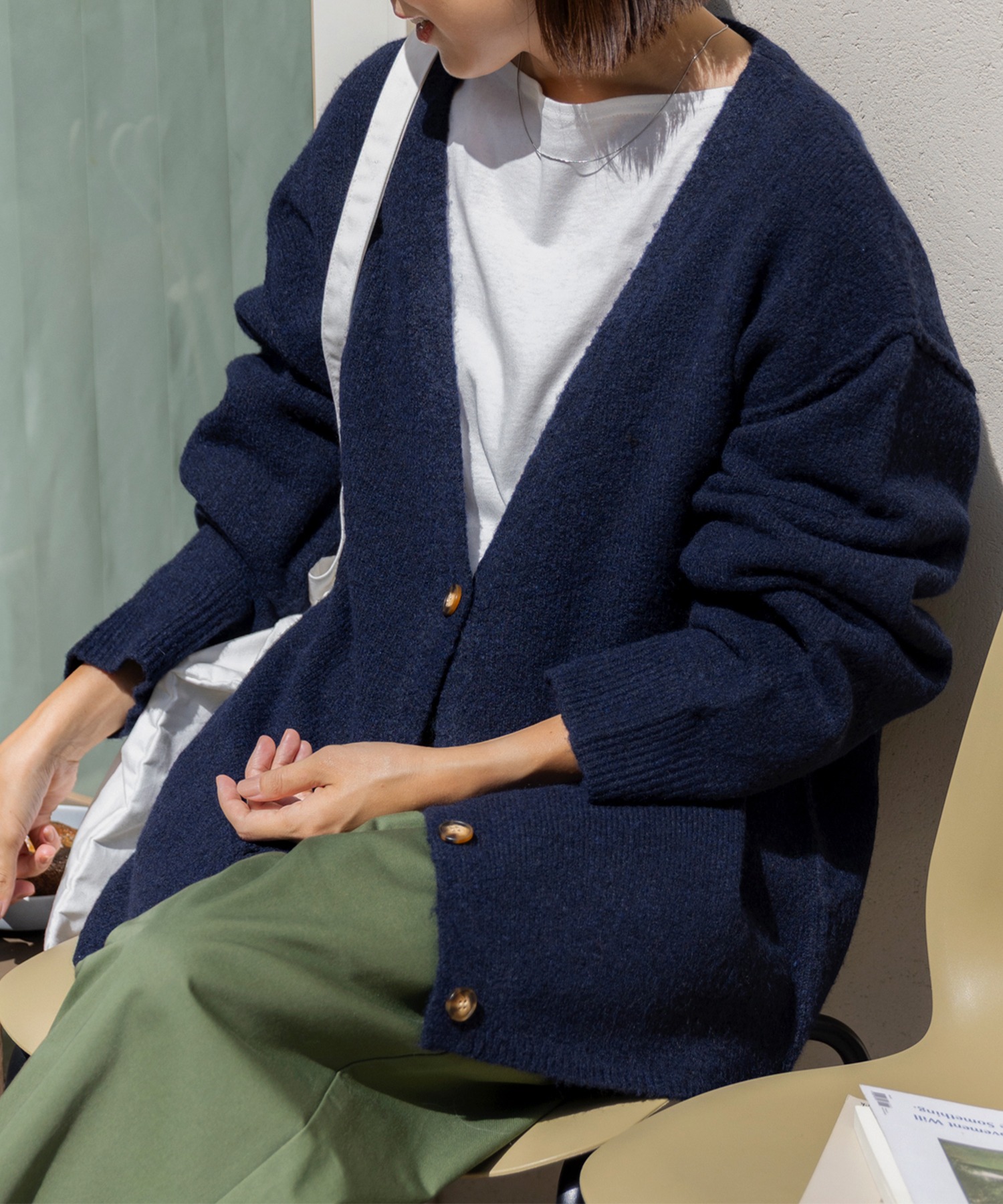 ウォッシャブル オーバーサイズ Vネックニットカーディガン / 静電気