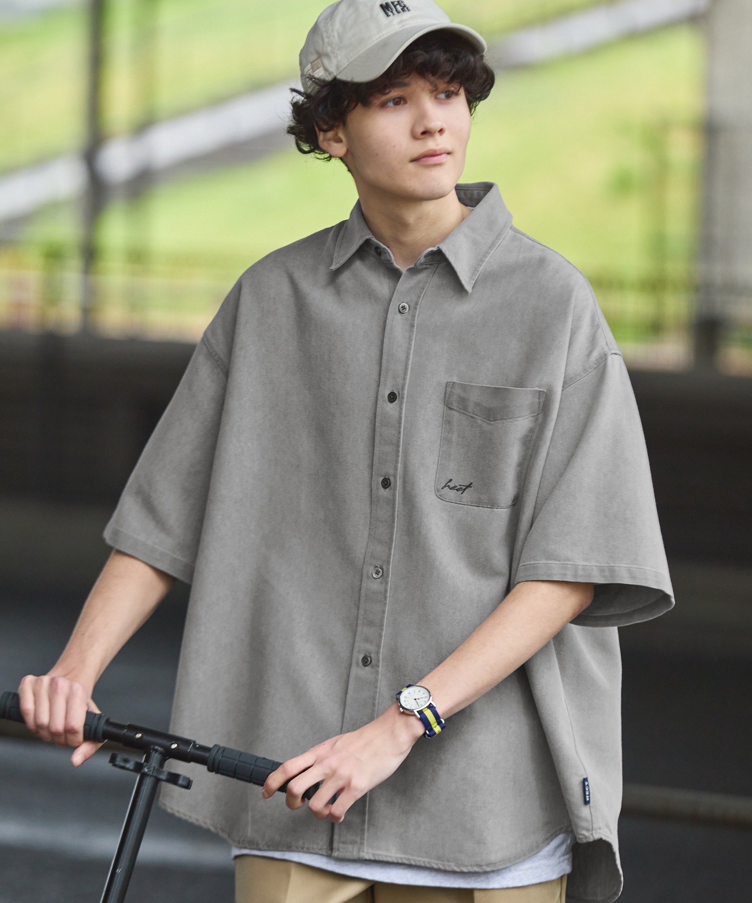 HECT】Big Regular collar Logo S/S Denim Shirt / ビッグシルエット