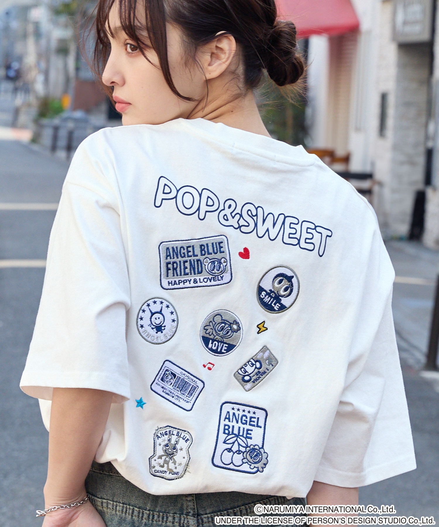 ANGEL BLUE】別注 エンジェルブルー グラフィック刺繍 オーバーサイズ