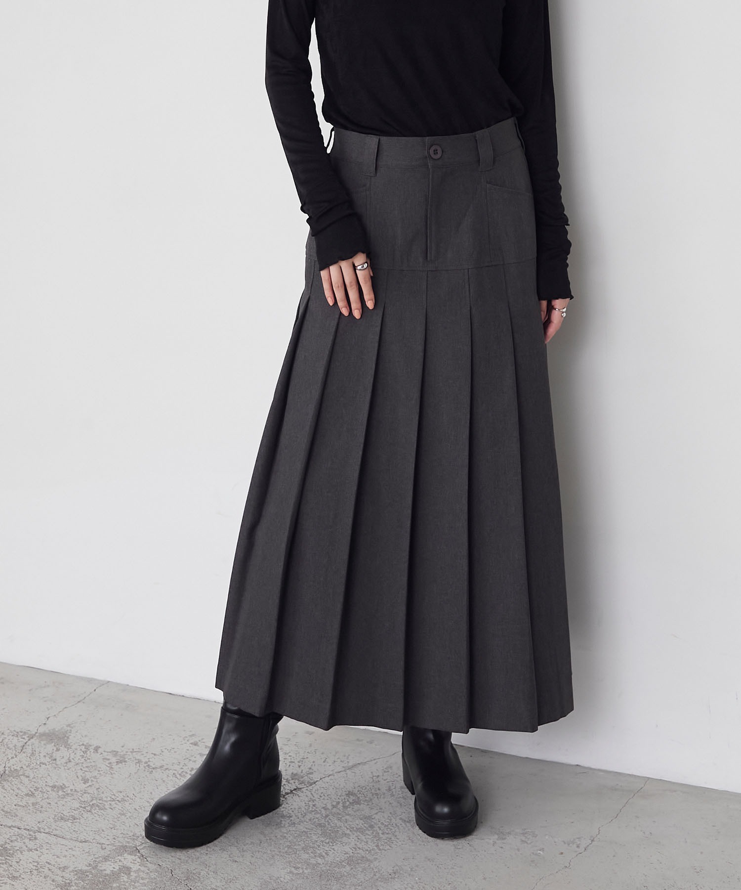 forksy.】ローライズワイドプリーツロングスカート forksy.│MONO-MART