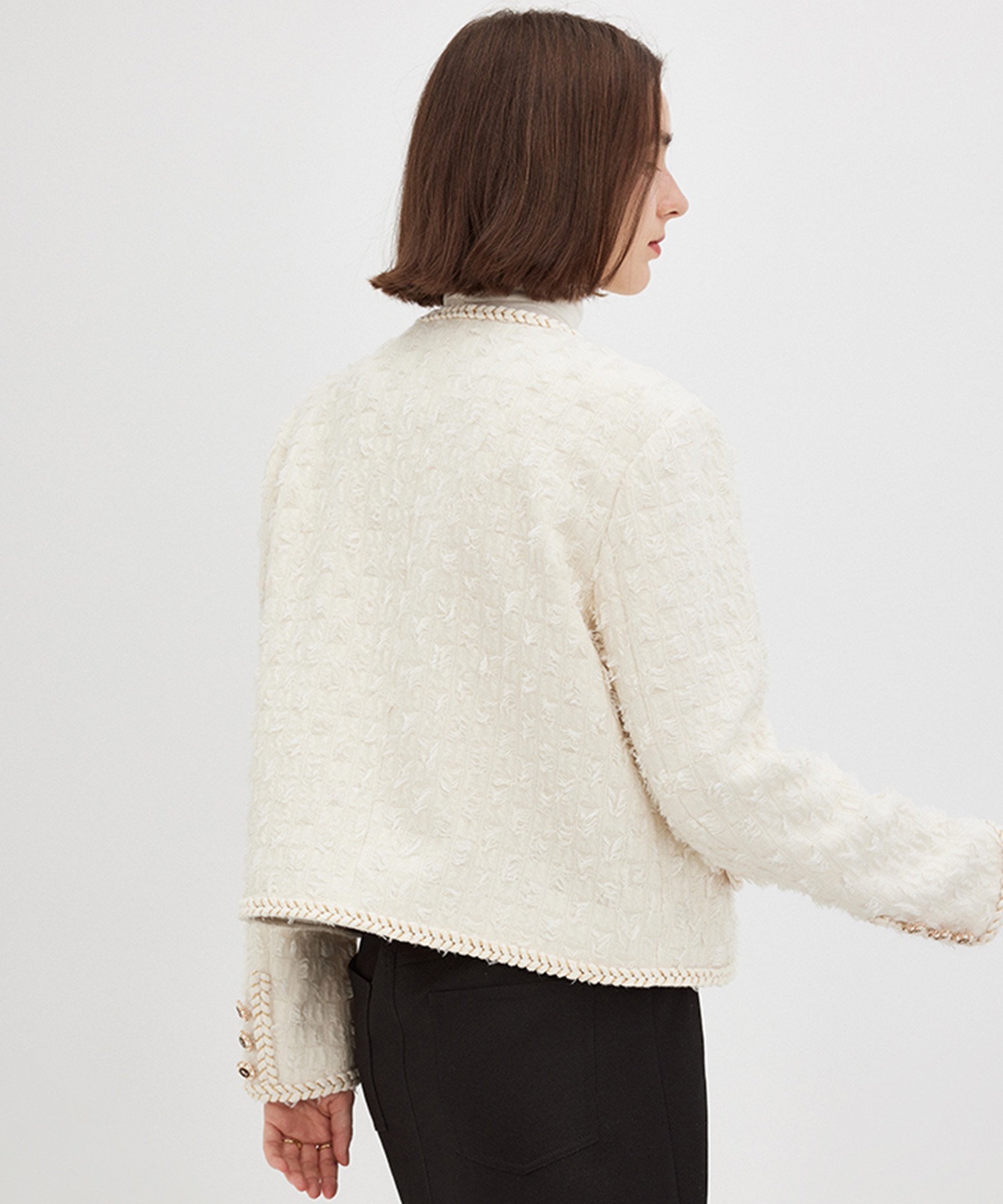 ジャガードパイピングノーカラージャケット FQ23W096【Fano Studios