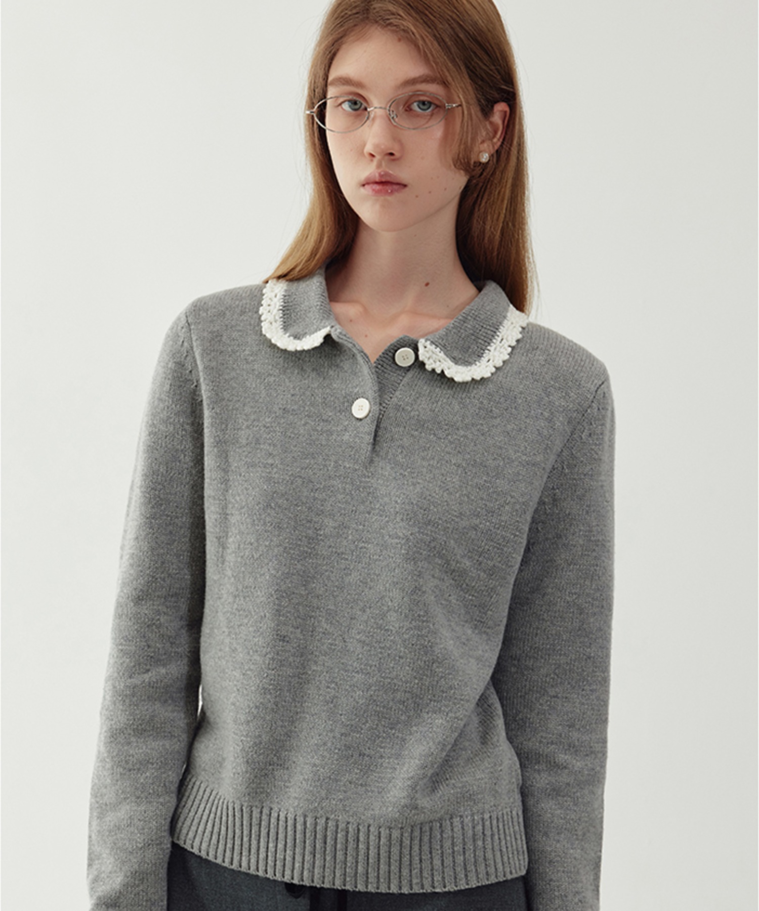 レースポロカラー ウールニットトップス FQ24S121【Fano Studios