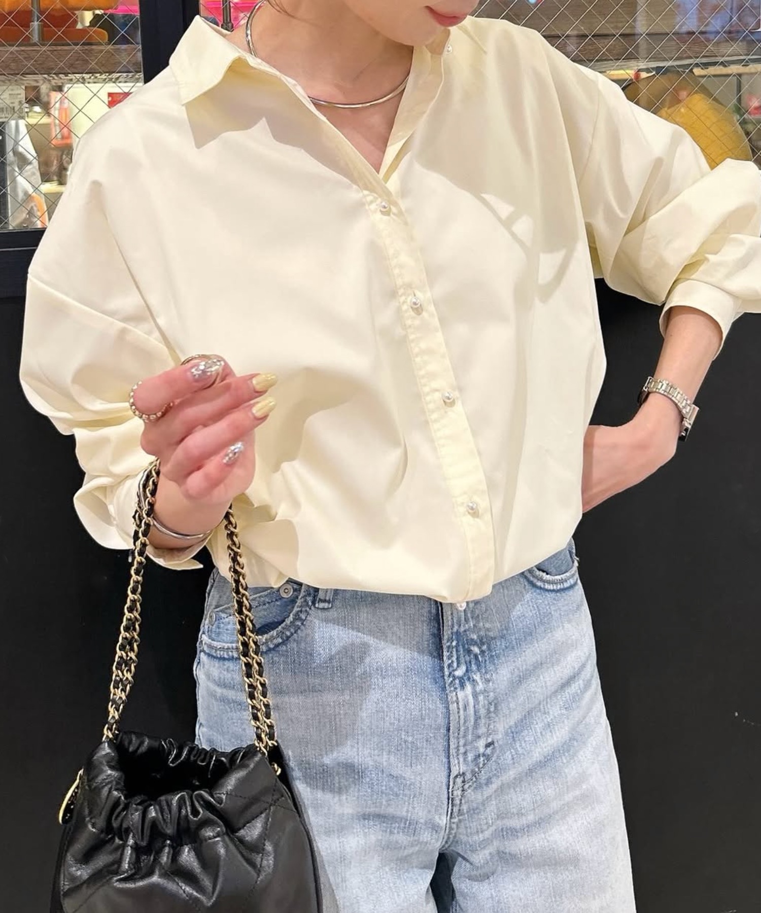 シルエット変更可！】パール釦オーバーサイズシャツ Emma Taylor