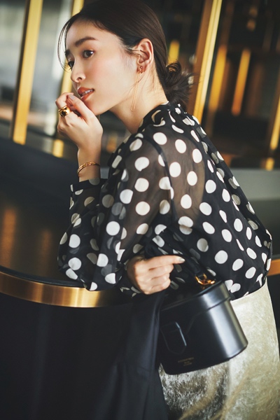 12/13のコーデ】今日はドット柄のシアーブラウスを主役に♡ レトロ