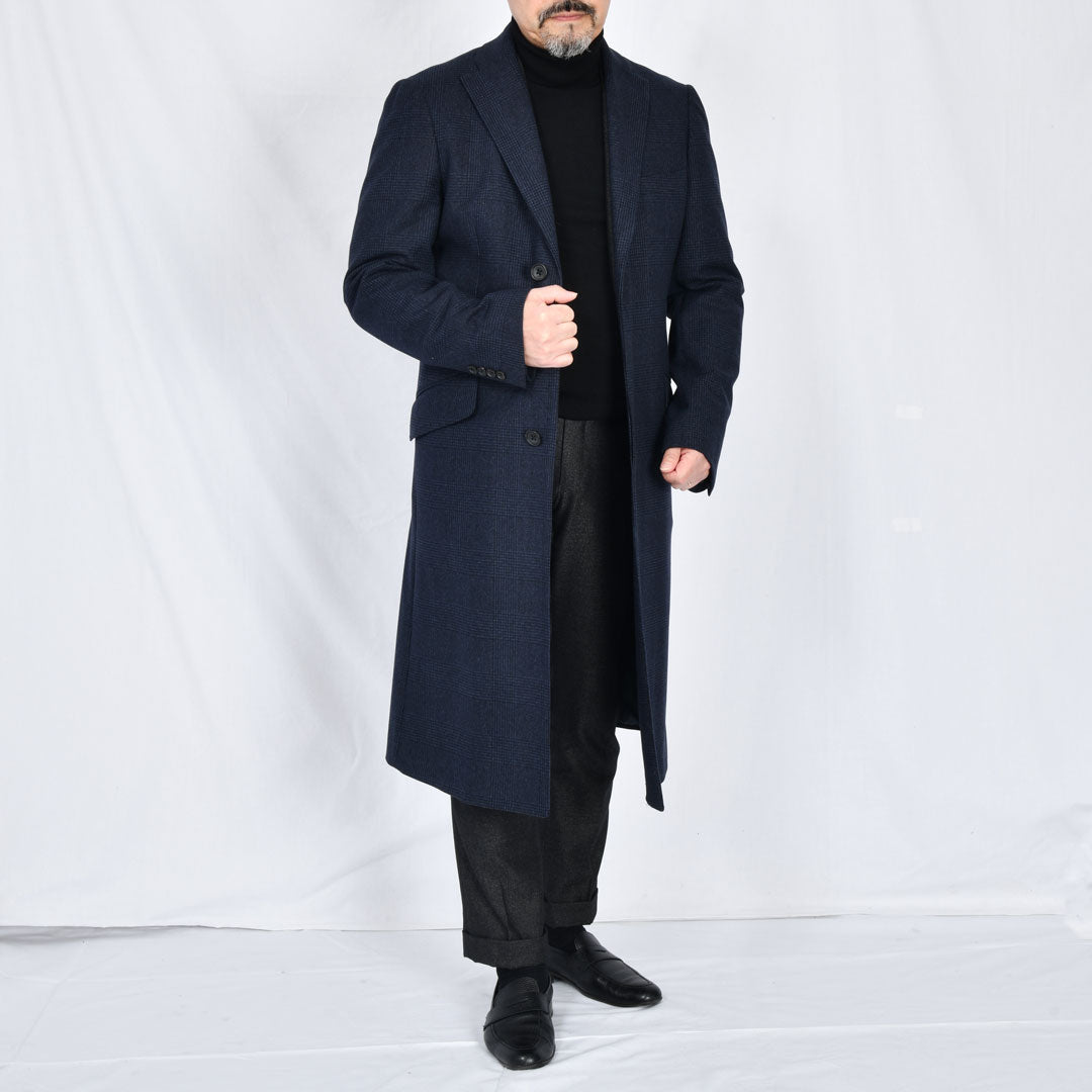 ティモシーエベレスト】ウールカシミヤビーバーチェック柄チェスター