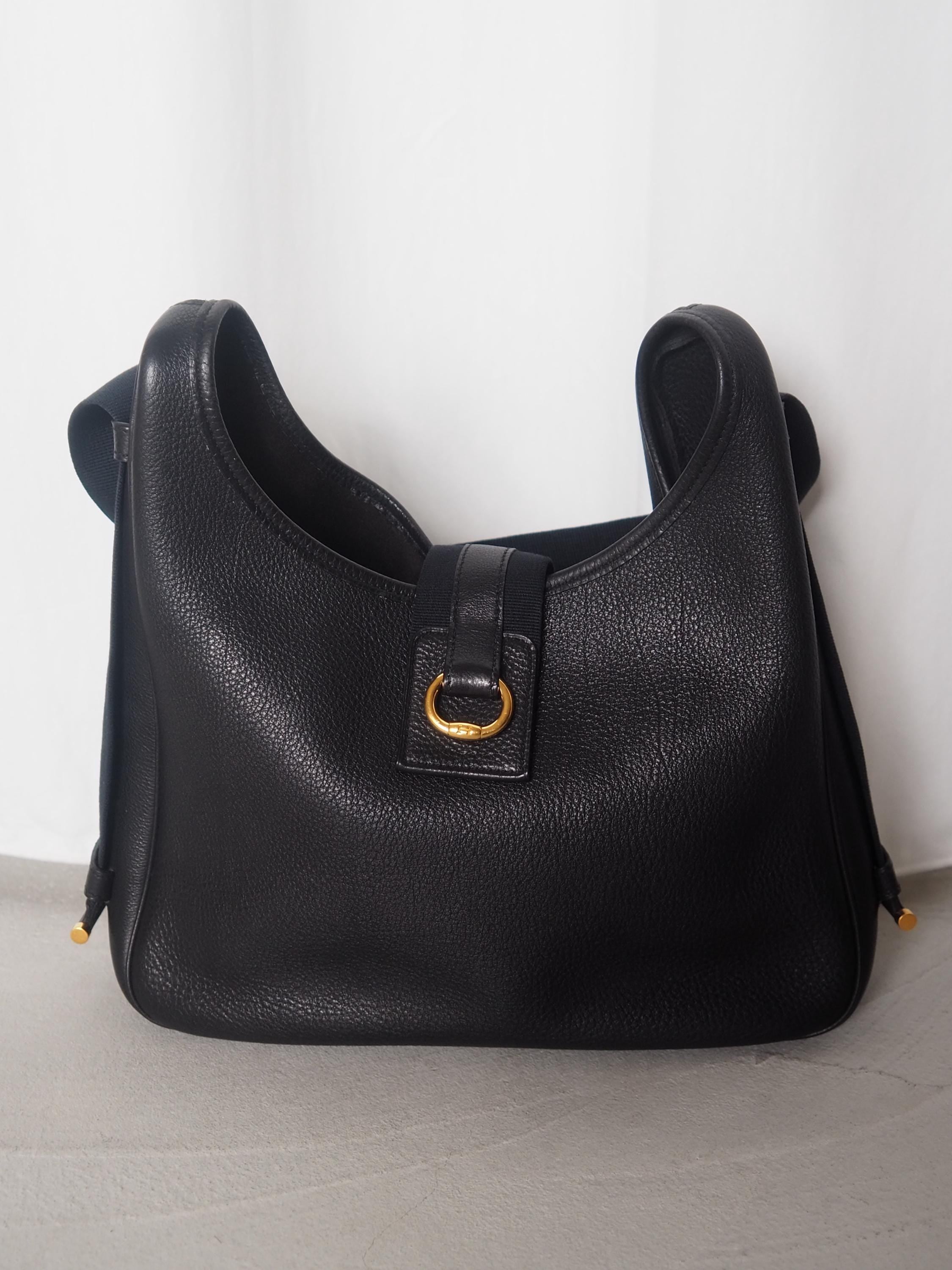 HERMES エルメス サコ ショルダー バッグ レザー ブラック ヴィンテージ