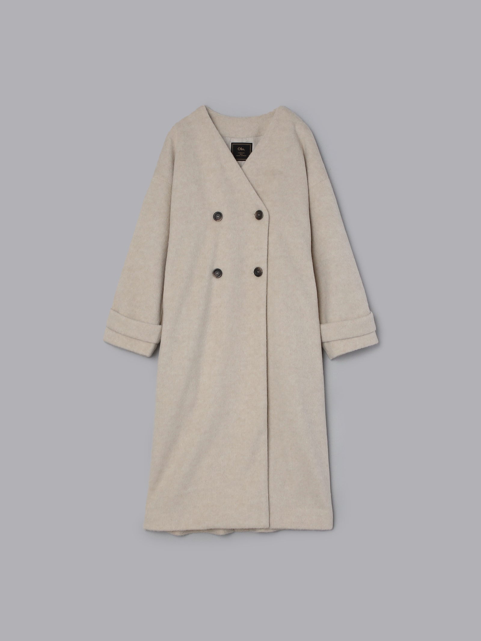 rii × Olu.】ノーカラーシャギーロングコート
