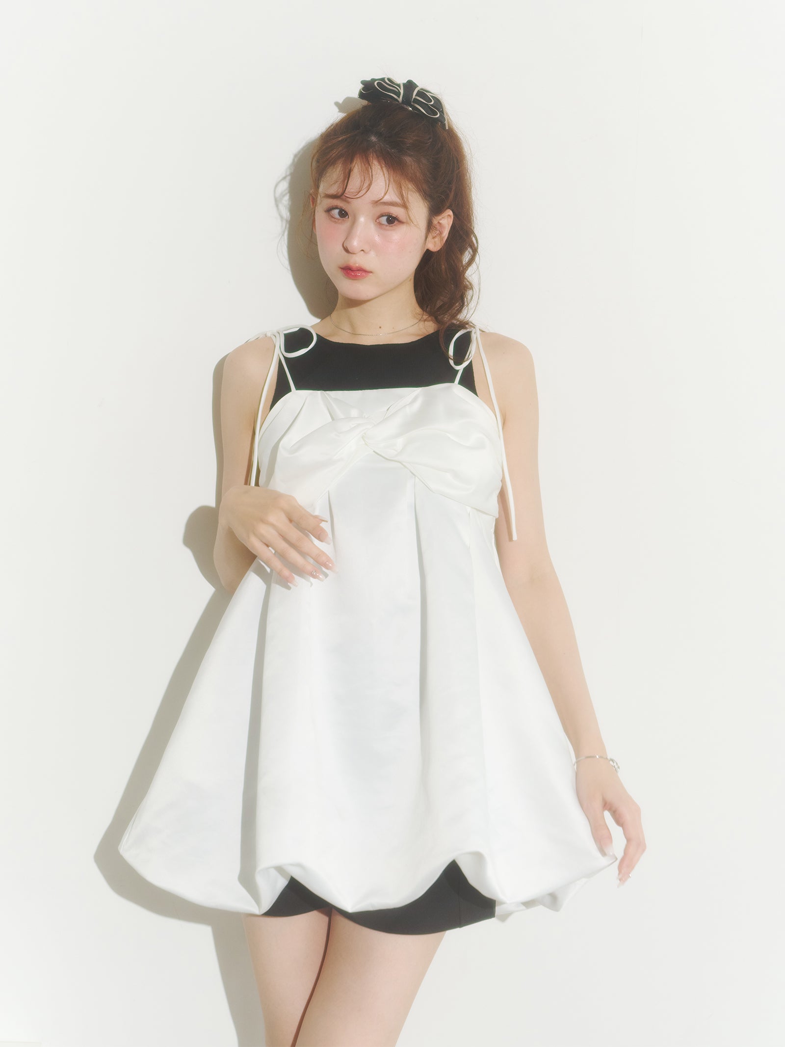 サテンバルーンミニワンピース