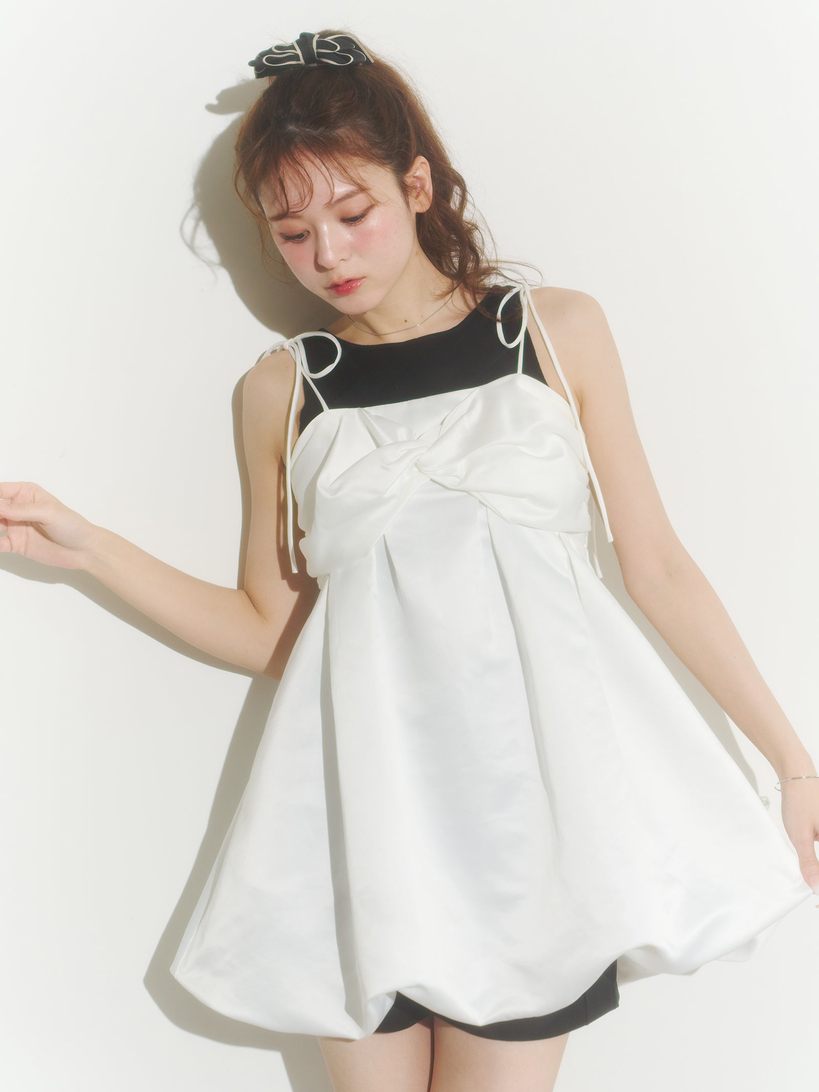 サテンバルーンミニワンピース