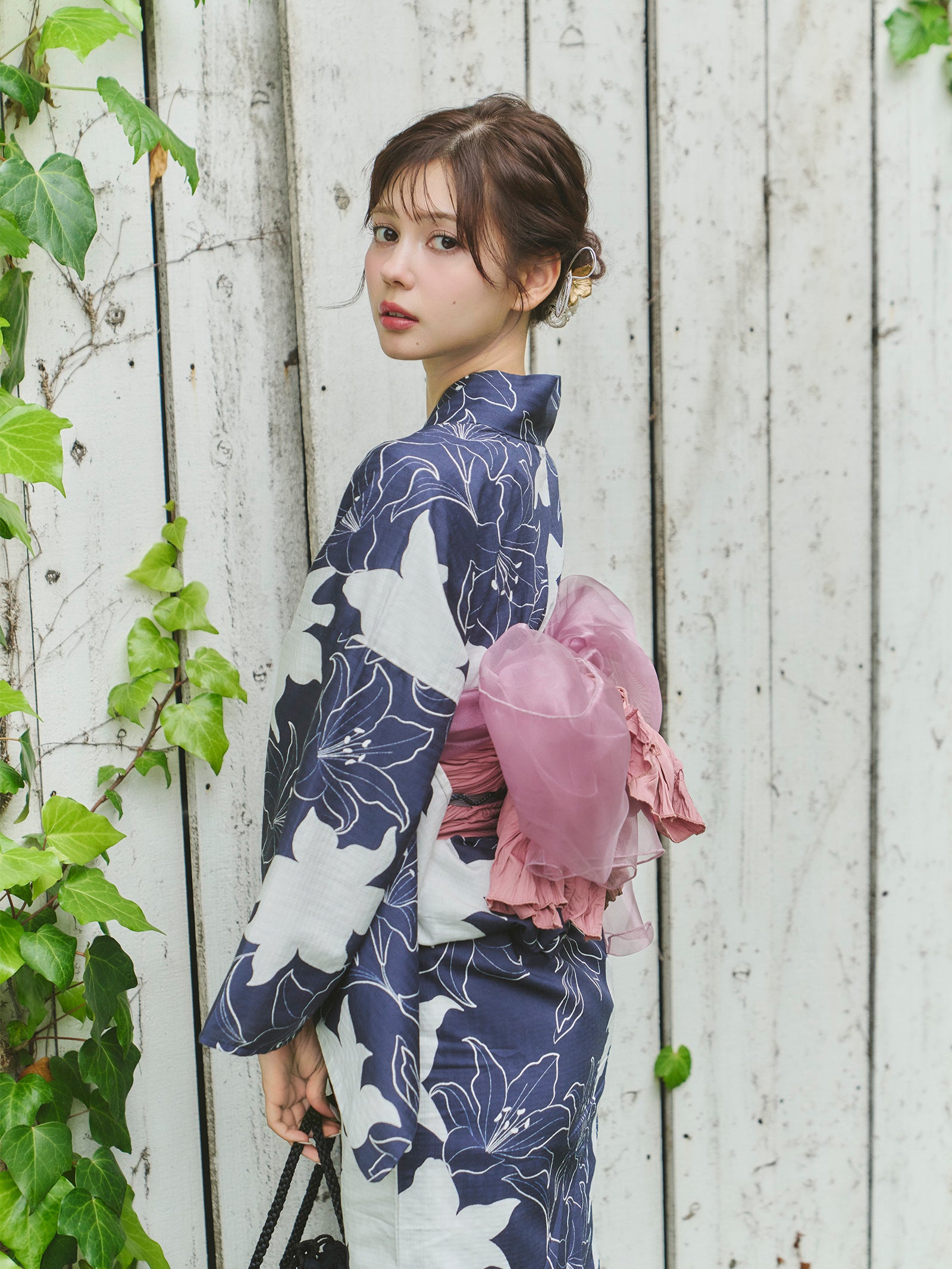 オリジナル百合柄浴衣＆帯セット